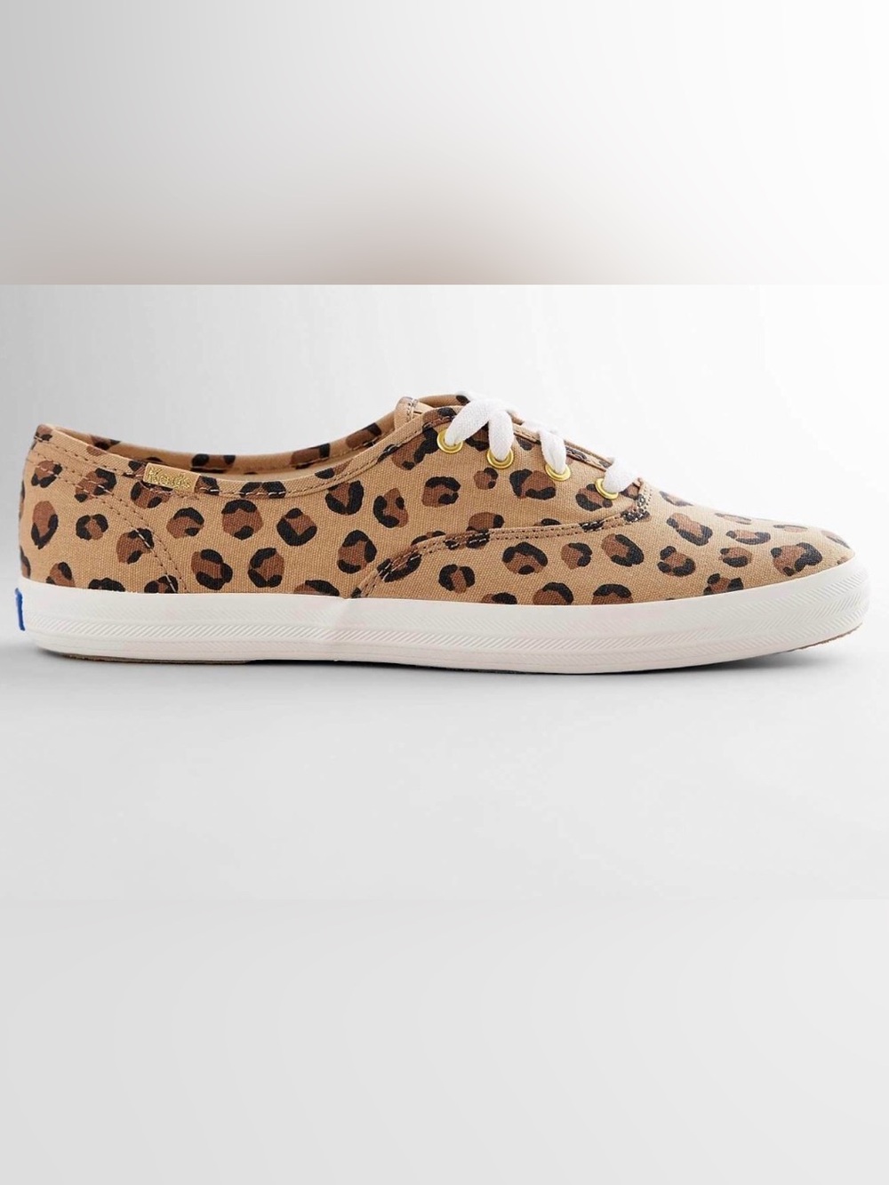 Keds Champion Leopard Print Canvas Sneakers Tan Gold Accent Women’s Size 8